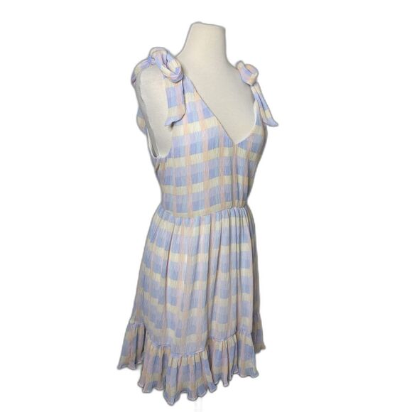 Meet Me in Santorini Pastel Check Dress Tie Straps Lined Mini Cottagecore  Sz S - Picture 6 of 10